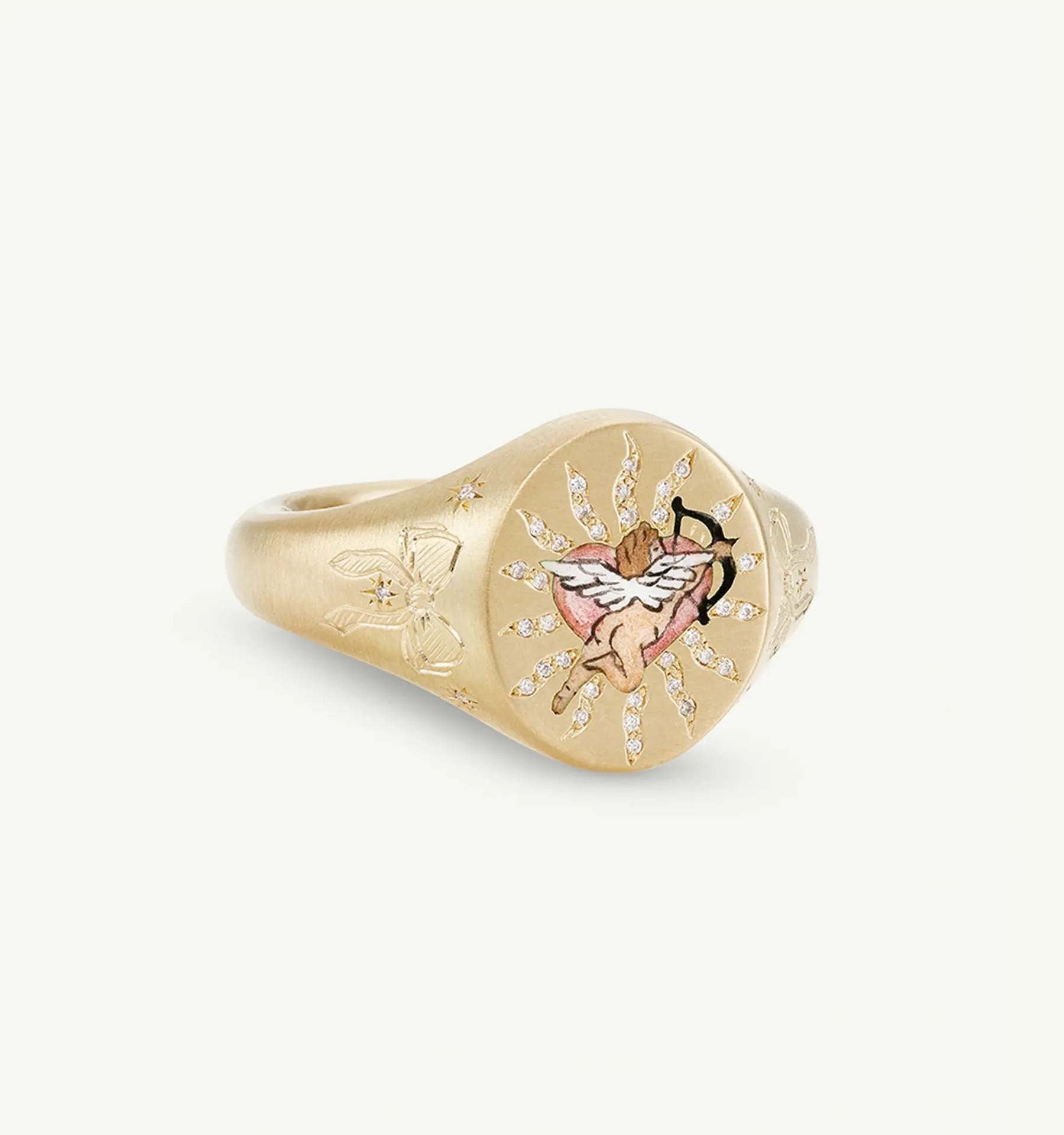 18K Gold Pattern & Inlaid Zirconia Ring - Damned Threads